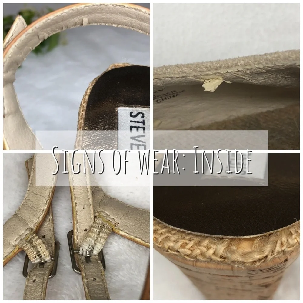 Steve Madden Glitery Rhinestones Suede Leather Cork Peep Toe Wedge Heels 6.5M
